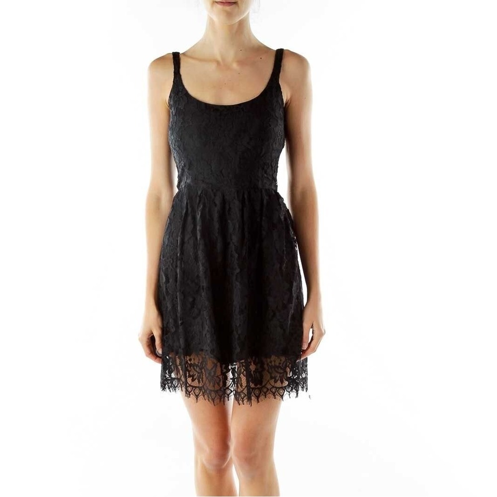 BB Dakota Womens Goth Romantic Coquette Lace Party Dress 6 Black LBD Eyelash Hem